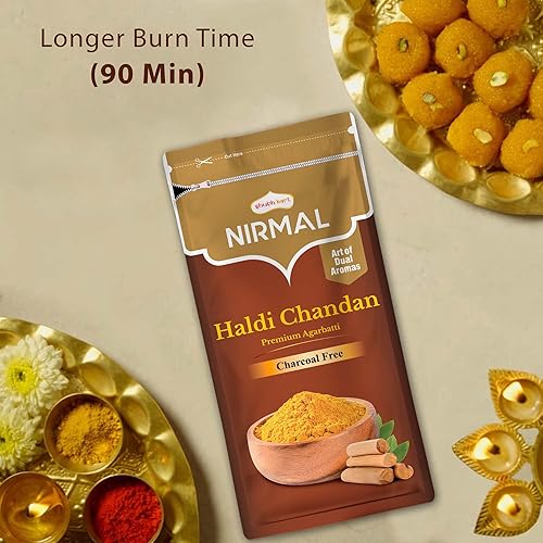 Miniatura 2 de Shubhkart Nirmal - Varitas de incienso de sándalo, paquete de 2 inciensos, 200 varitas de alta calidad, Haldi Chandan, fragancia de larga duración