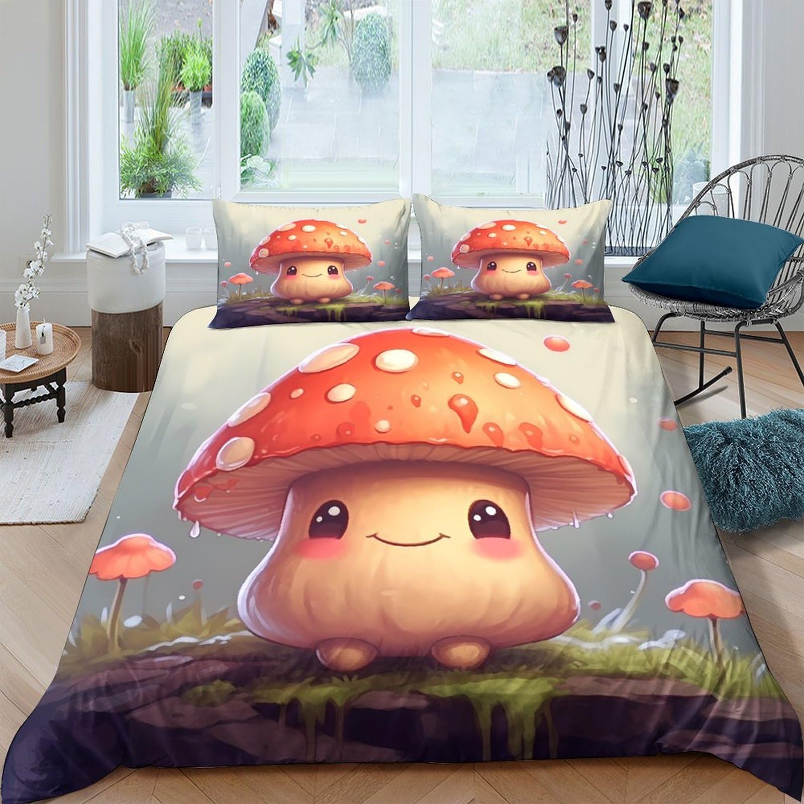 Ctjqhvkz Style-8 3D Printed Cute Mushroom Fitted Sheet Microfiber Soft Breathable Cartoon Toadstool Bed Cover For Bedroom Dorm Mattress Protection Decor Single（135X200cm）