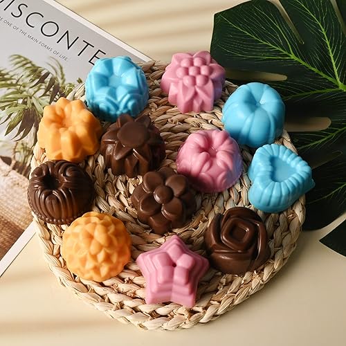 Miniatura 5 de Sakolla Paquete de 3 moldes de silicona de flores, 12 cavidades de diferentes formas para chocolate, cupcakes, dulces, gelatina, cubitos de hielo