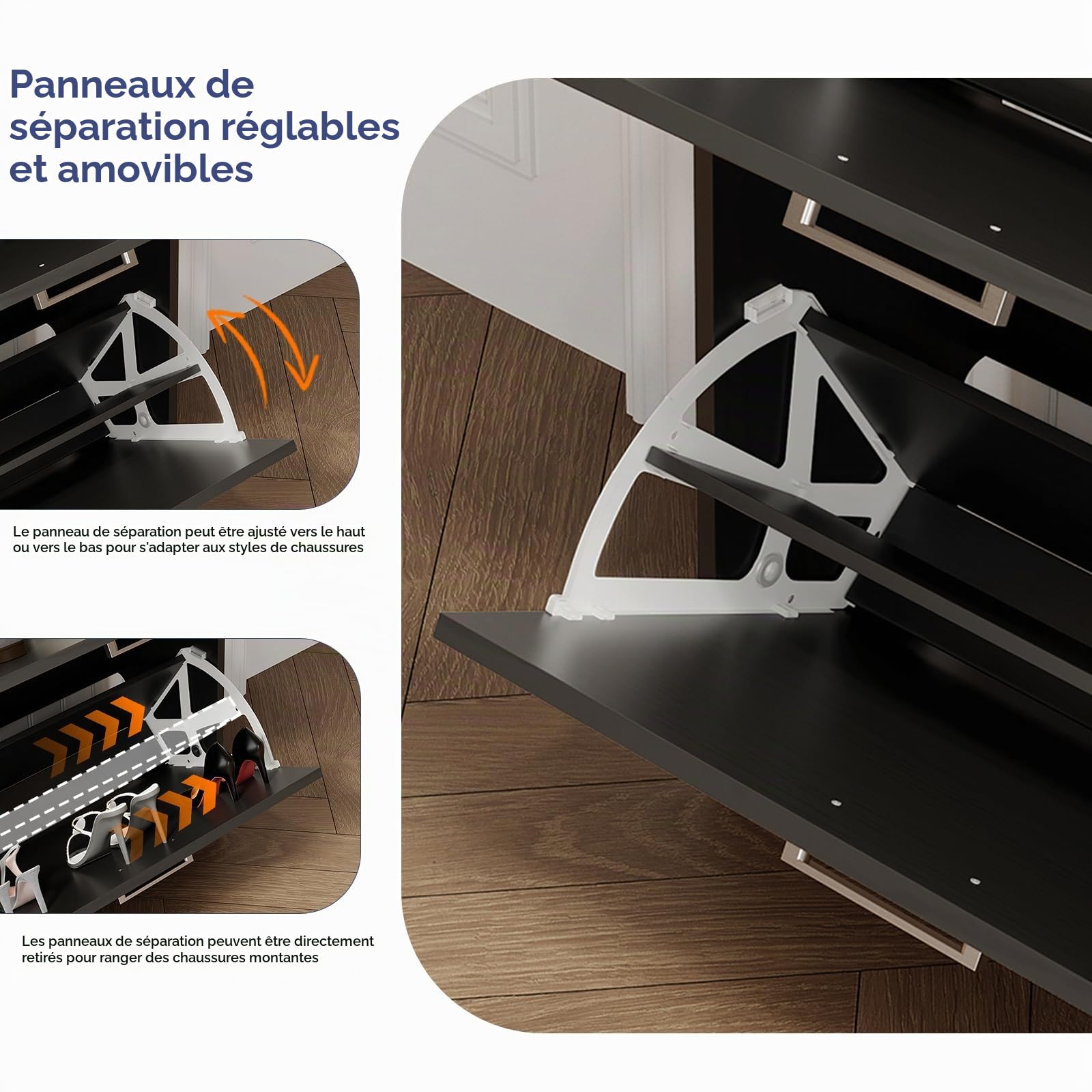 LEADZM Meuble à Chaussures 4 Portes Étroit, 106,5x24x90cm Noir