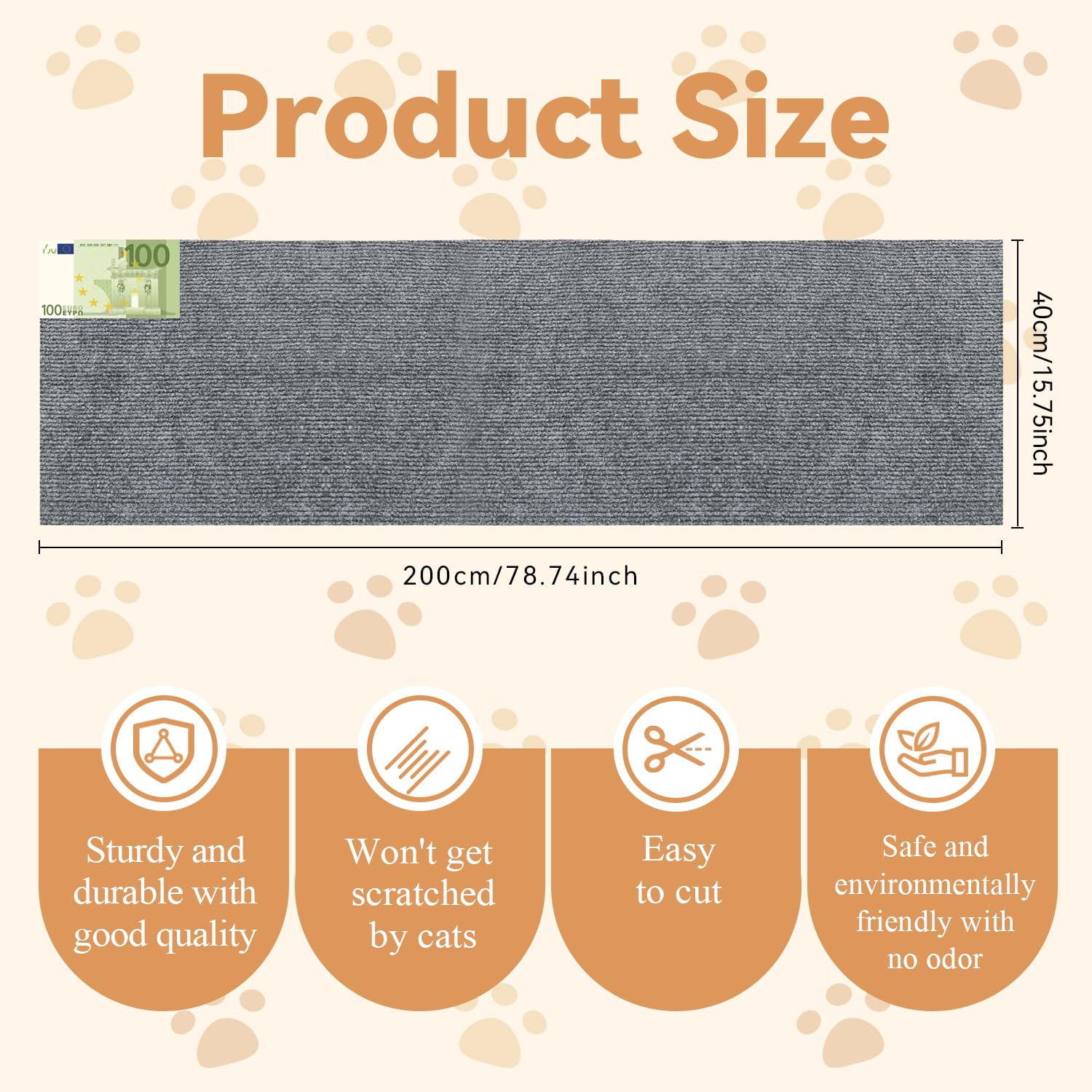 Protezione Divano Graffi Gatto, Tappeto Tiragraffi per Gatti Autoadesivo 100x30cm, Riutilizzabile e Tagliabile, Ideale per Divani, Mobili e Pareti, Tiragraffi divano, Sisal e Moquette (Grigio chiaro)