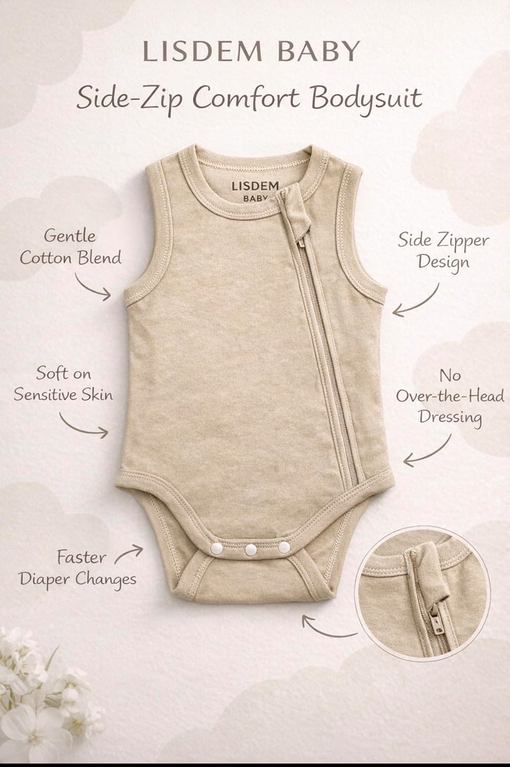Baby Bodysuit 2-Pack with Side Zip, Soft Cotton Newborn Outfit, Easy Diaper Change, Sleeveless Summer Baby Clothes, Gender Neutral