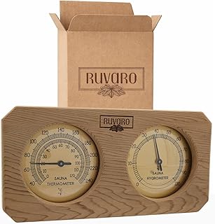 Sauna Thermometer and Hygrometer 2-in-1 – Handcrafted from Canadian Red Cedar Wood - Analog Temperature & Humidity Gauge – Fahrenheit & Celsius – Premium Glass Dial – Luxury Sauna Accessories