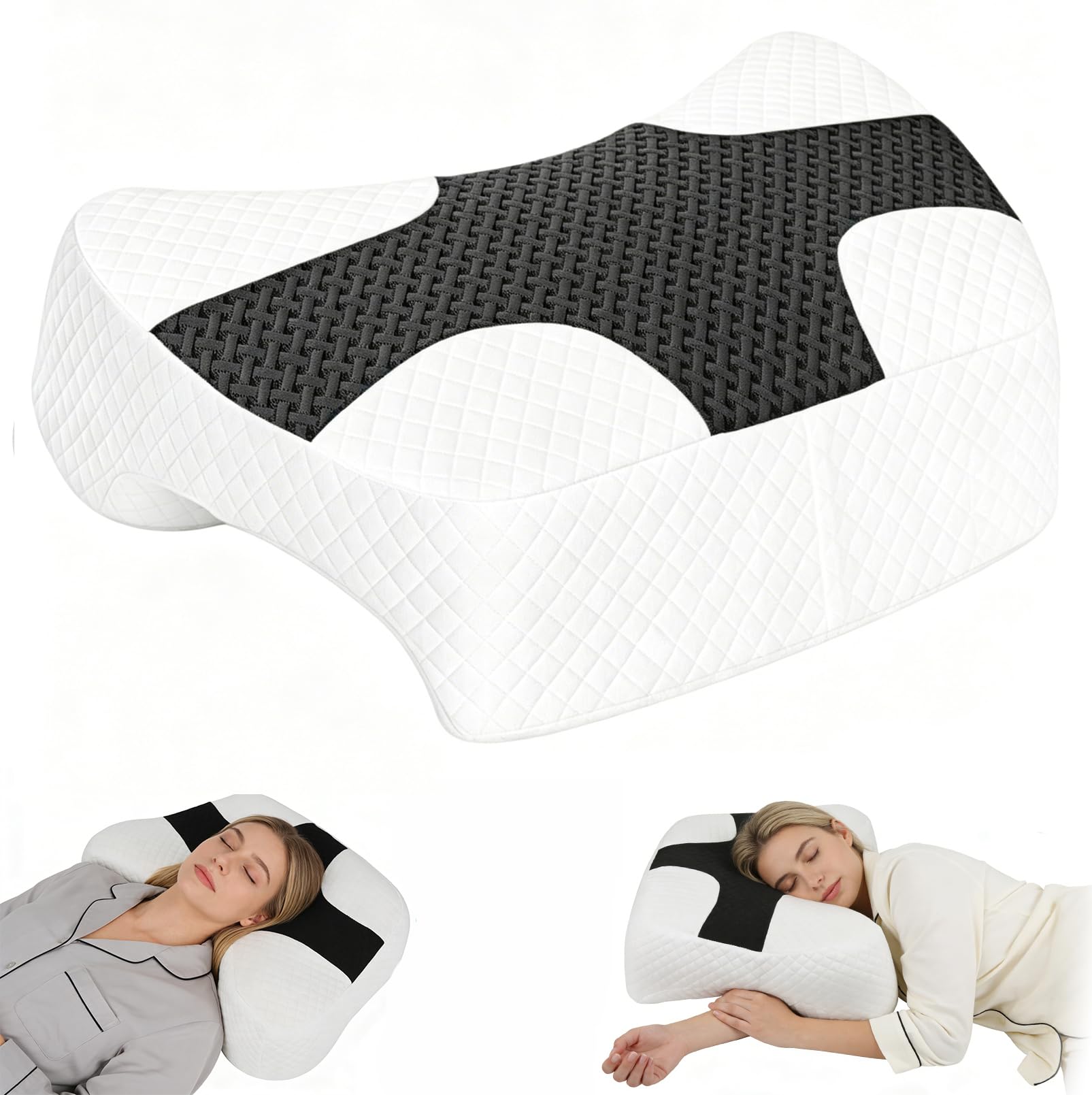 Seitenschläferkissen mit 3 Armöffnungen, Memory Foam Kissen ergonomisch | Für Seiten-, Rücken- und Bauchschläfer, mit Nacken- und Schulterstütze, atmungsaktivem Bezug, abnehmbar und waschbar