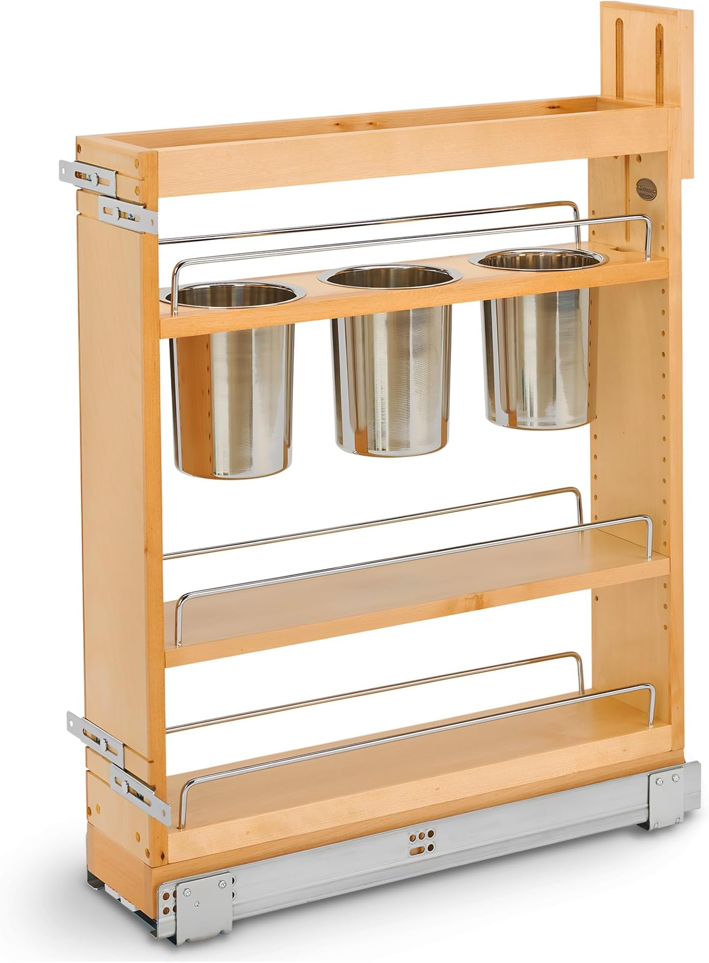 Rev-A-Shelf - 448UT-BCSC-5C - 5 in. Pull-Out Wood Base Cabinet Utensil Organizer with 3 Bins and Soft-Close Slides