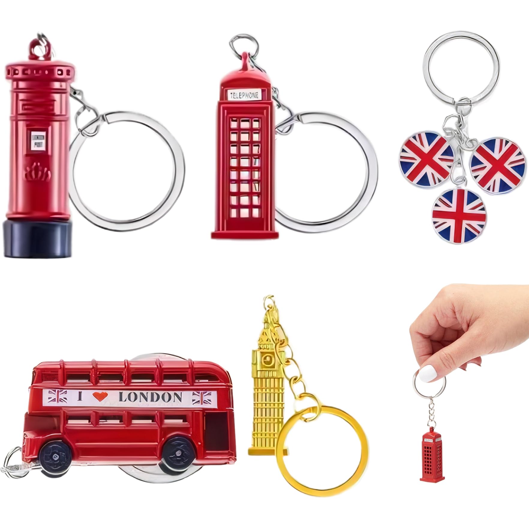 Hperu London Souvenirs Keychain 5Pcs Alloy British Uk Flag Phone Booth Big Ben Double-Decker Bus Post Box for Friend Family - London Souvenirs Souvenir