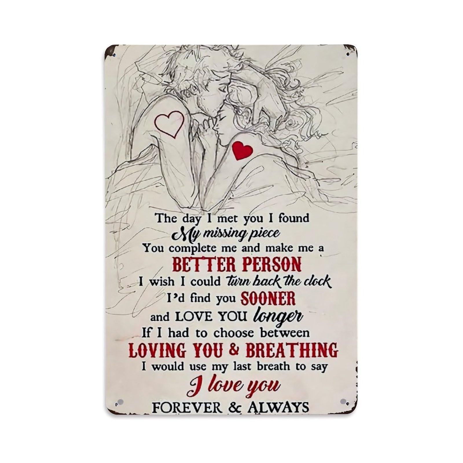 Jdfenggu Vintage Love Couple Sketch Hearts Text Retro Metal Tin Sign, Decor Art Poster For Bar, Home, Man Cave, Kitchen, Laundry Room Gift 8X12inch