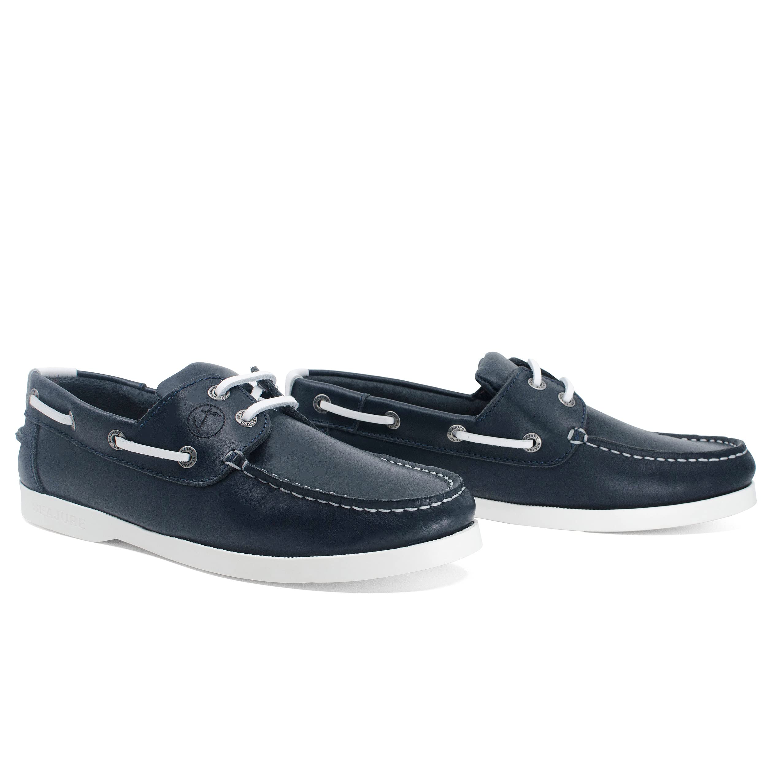 Seajure Chaussures Bateau pour Femme Cannon en Cuir Bleu Marine