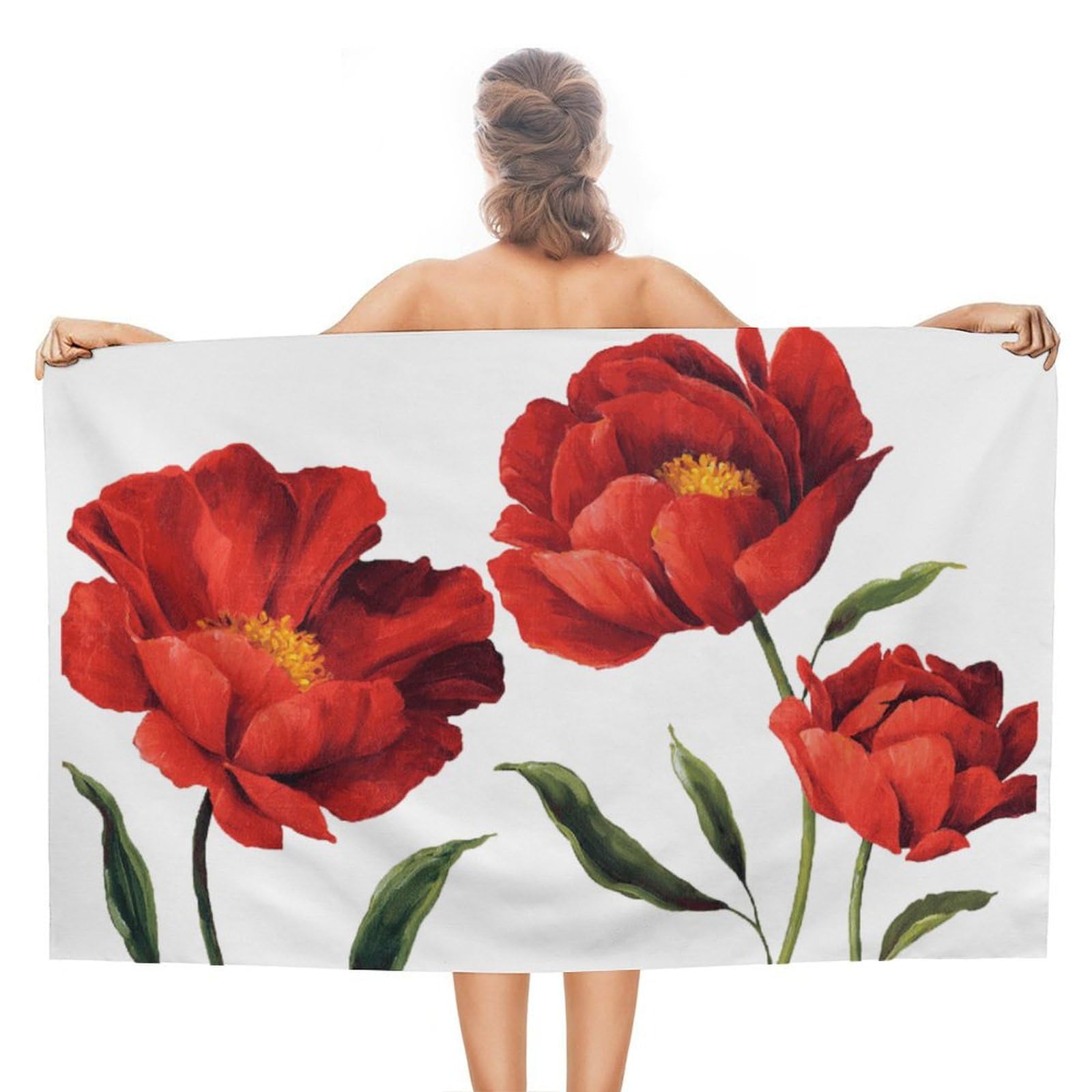 LEDFCVSU Beach Towel, Red Poppy Flowers Bath Towel, Absorbent Towel for Swimming, Sports, Travel