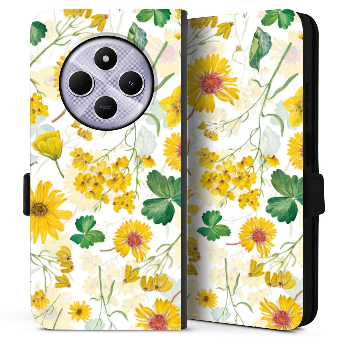 DeinDesign Etui Compatible avec Xiaomi Redmi 14C Etui Folio Etui magnetique Tournesol Motifs Fleurs