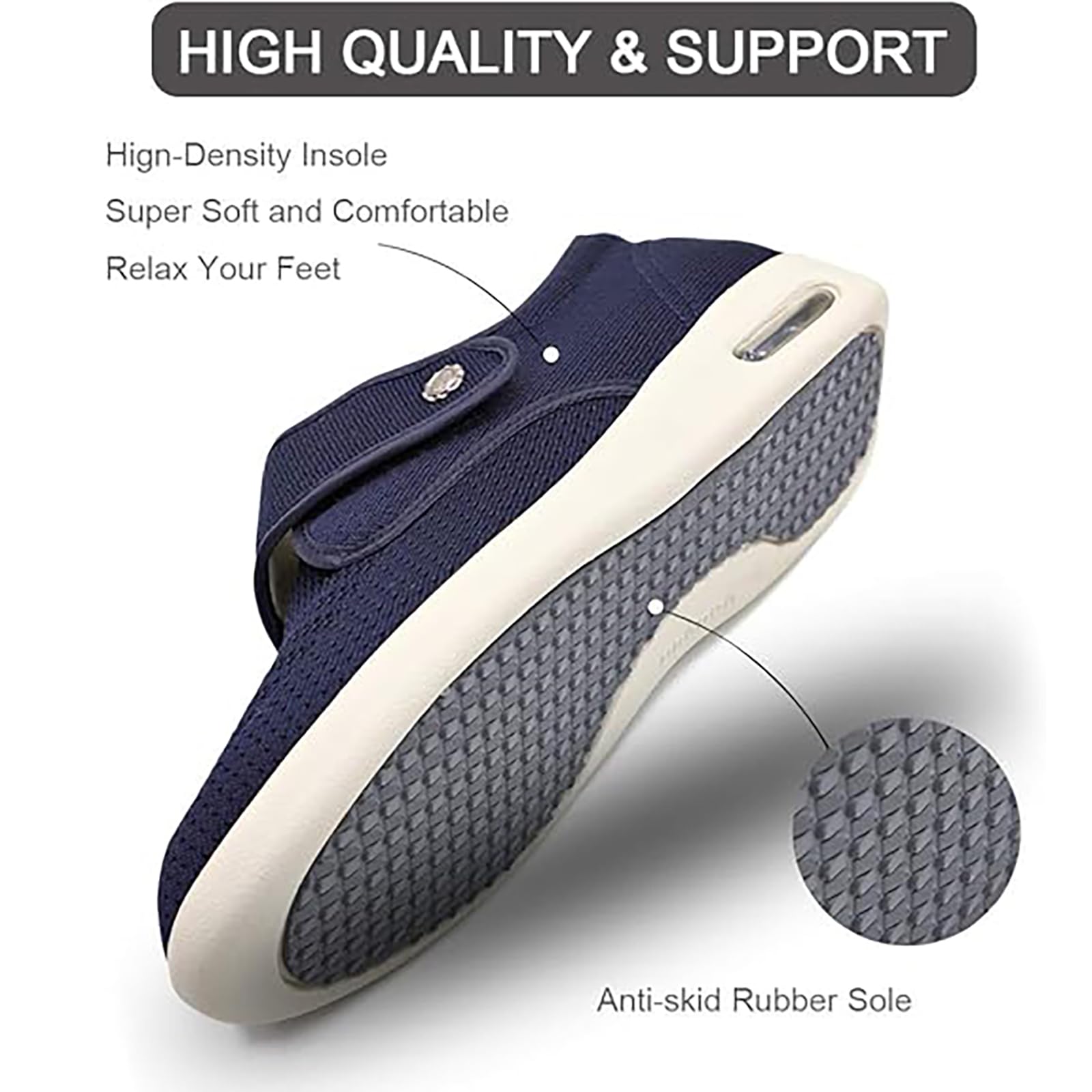 Zapatos para pies hinchados para mujer, zapatos ortopédicos de ancho adaptado con cierre regulable ponerse y quitarse fácilmente, confort, para pies diabéticos e hinchados