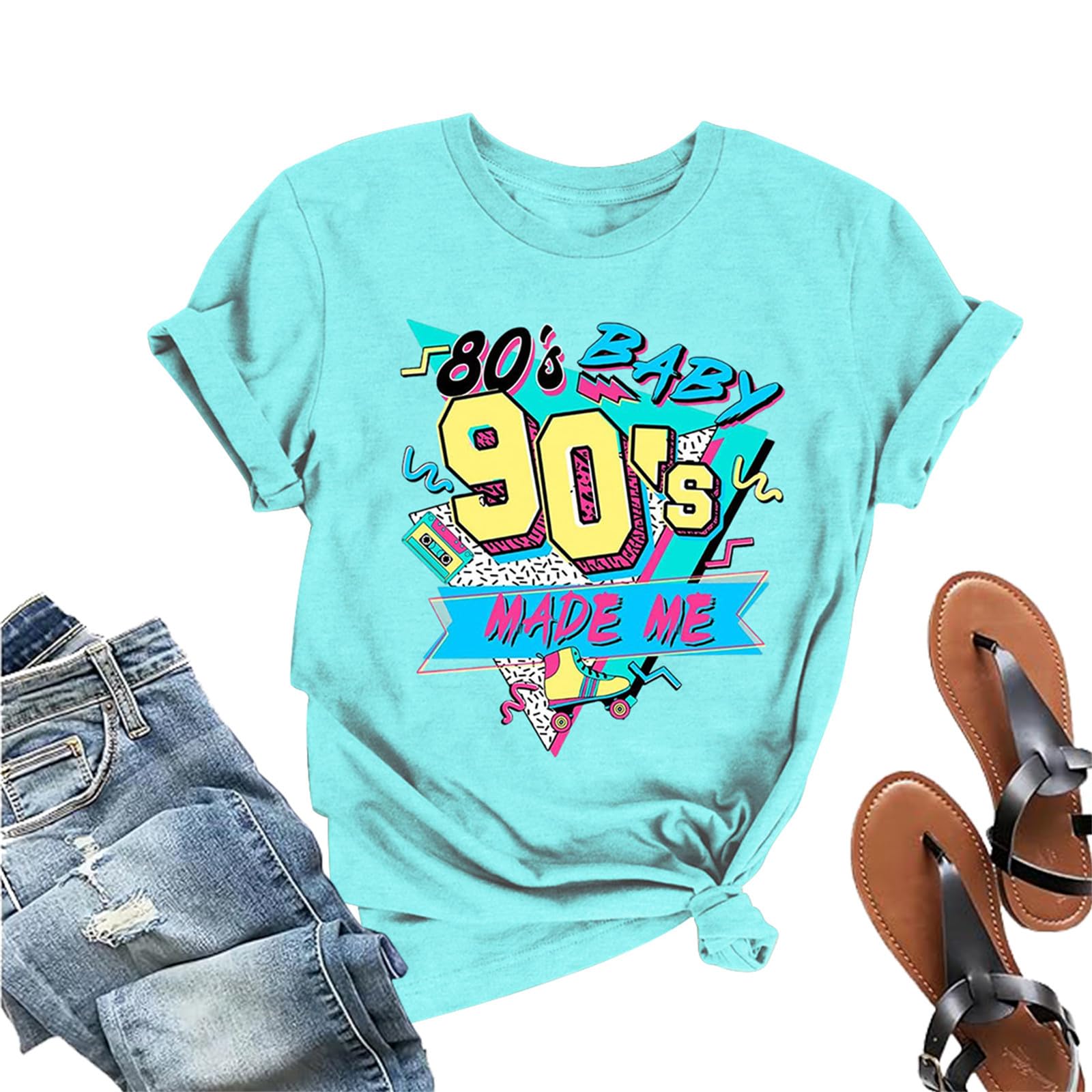 Take Me Back to The 90's T-Shirt Women Vintage Neon 80's 90's Made Me Shirt Casual 80s 90s Theme Tee Top