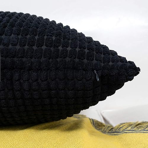 Miniatura 2 de HWY 50 Juego de 2 fundas de almohada decorativas de pana suave y sólida de 16 x 16 pulgadas, para sofá, con textura de maíz, color negro