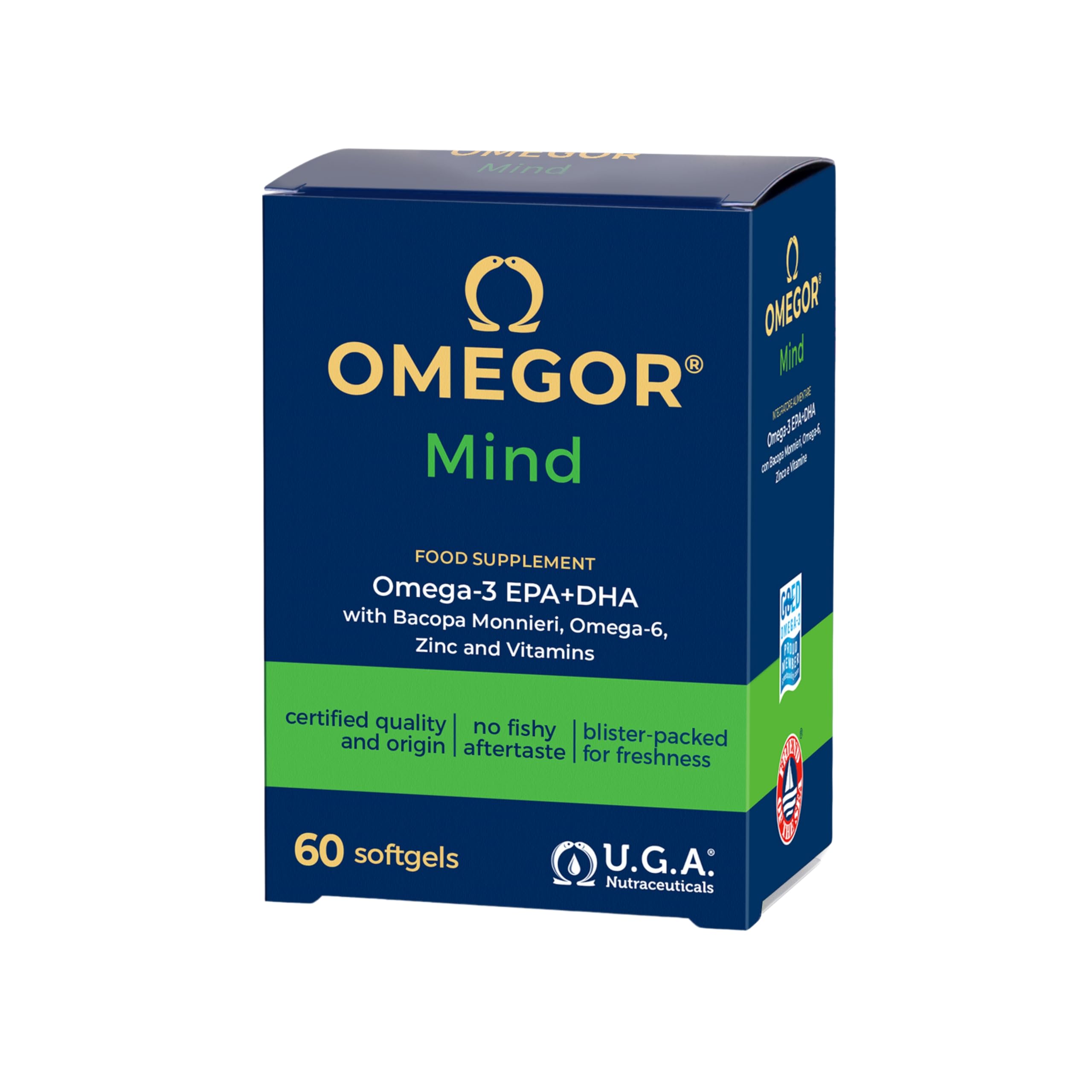 Omegor Mind Omega 3 e 6 con Bacopa Monnieri - Integratore Memoria e Concentrazione - Con Zinco, Vitamine per Favorire le Funzioni Cognitive - Per Adulti e Bambini (60 Capsule)
