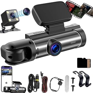 Dash Camera Front & Rear Camera, 2026 New Dash Camera with 170° Wide Angle and 1080p Dual Lenses, Night Vision and HDR, 24 Hours Parking Mode (Front + Inside (with 32GB Card))