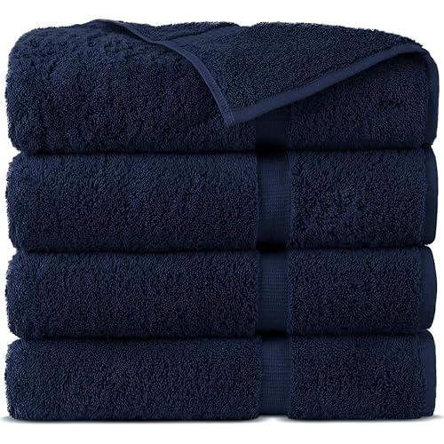 Indulge Linen 100% Turkish Cotton Towel Set (Bath Towels - Set of 4, Navy)
