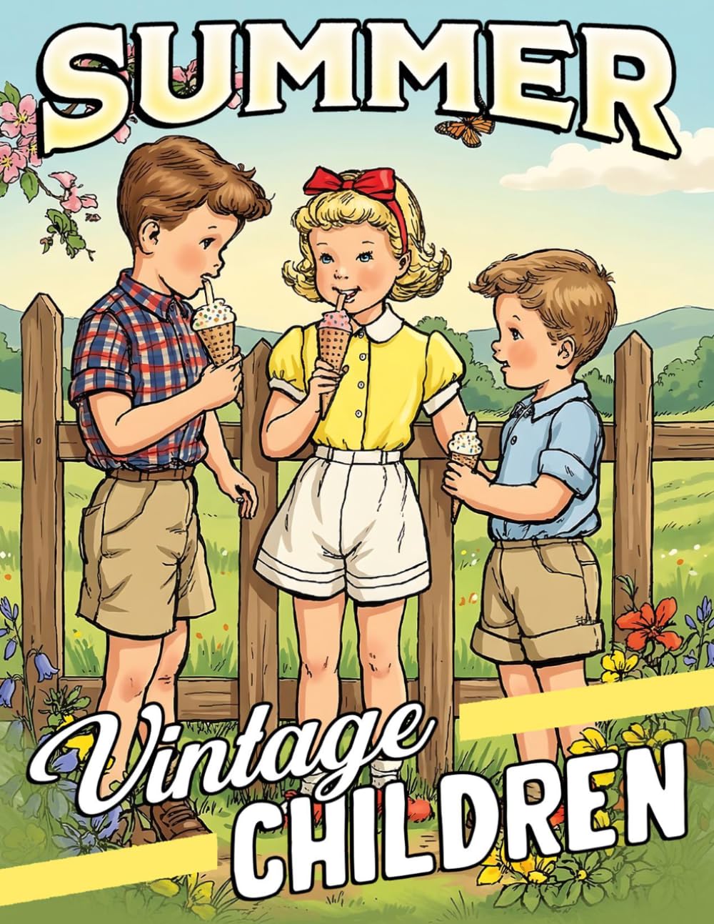 Summer Vintage Children Coloring Book: Classic Summertime Coloring Pages with Playful Child in Old Good Sunny Days Illustrations for Adults, Teens, and Kids to Relax and Enjoy