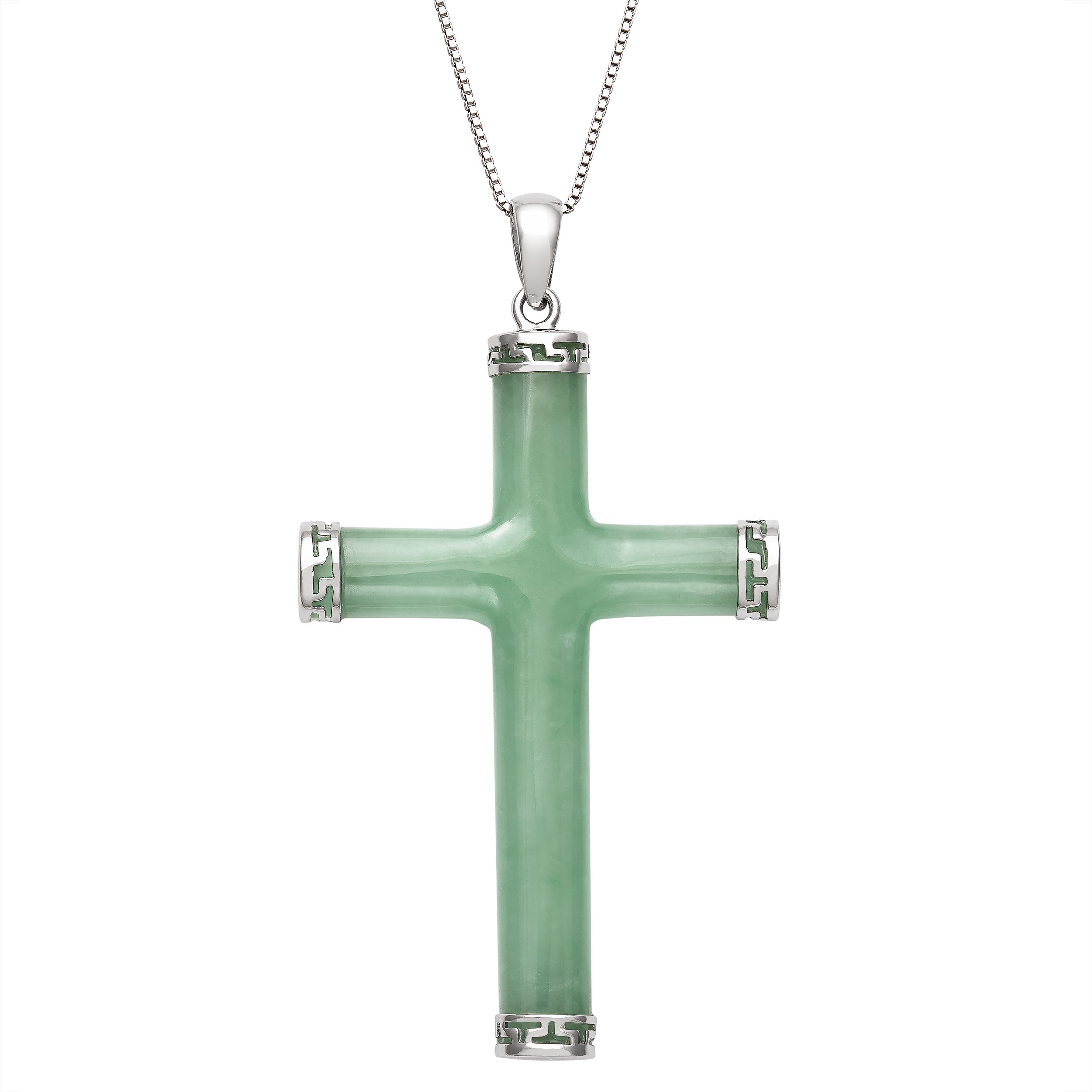 Belacqua'Belacqua Sterling Silver Natural Jade Cross Necklace Pendant Charm, 18'''