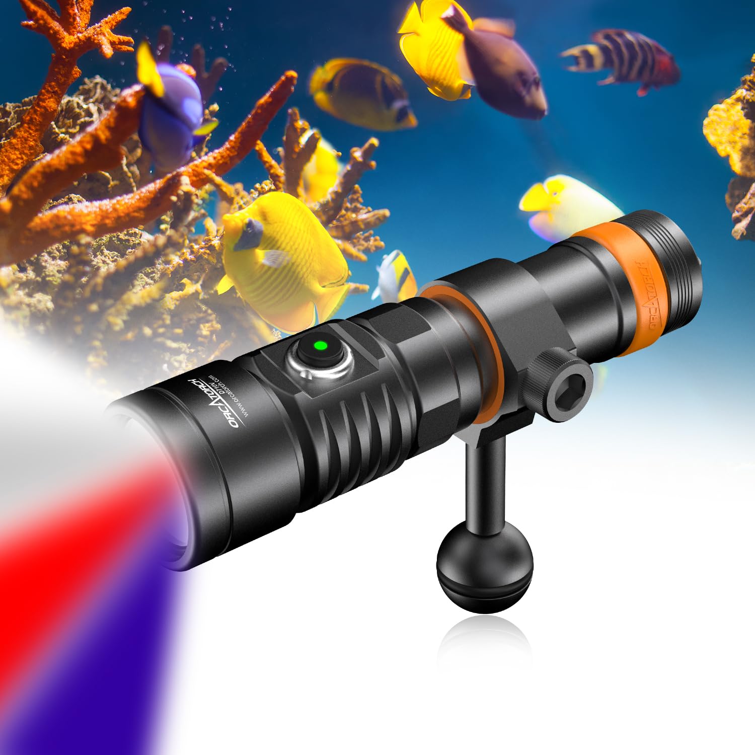 D710V Diving Torch with 3in1 Colors(White+UV+RED), 2000 Lumen Underwater Video Lamp 120° Wide Beam Scuba Dive Flashlight for Dive Photography Fill Light and Fluorescent Night Diving