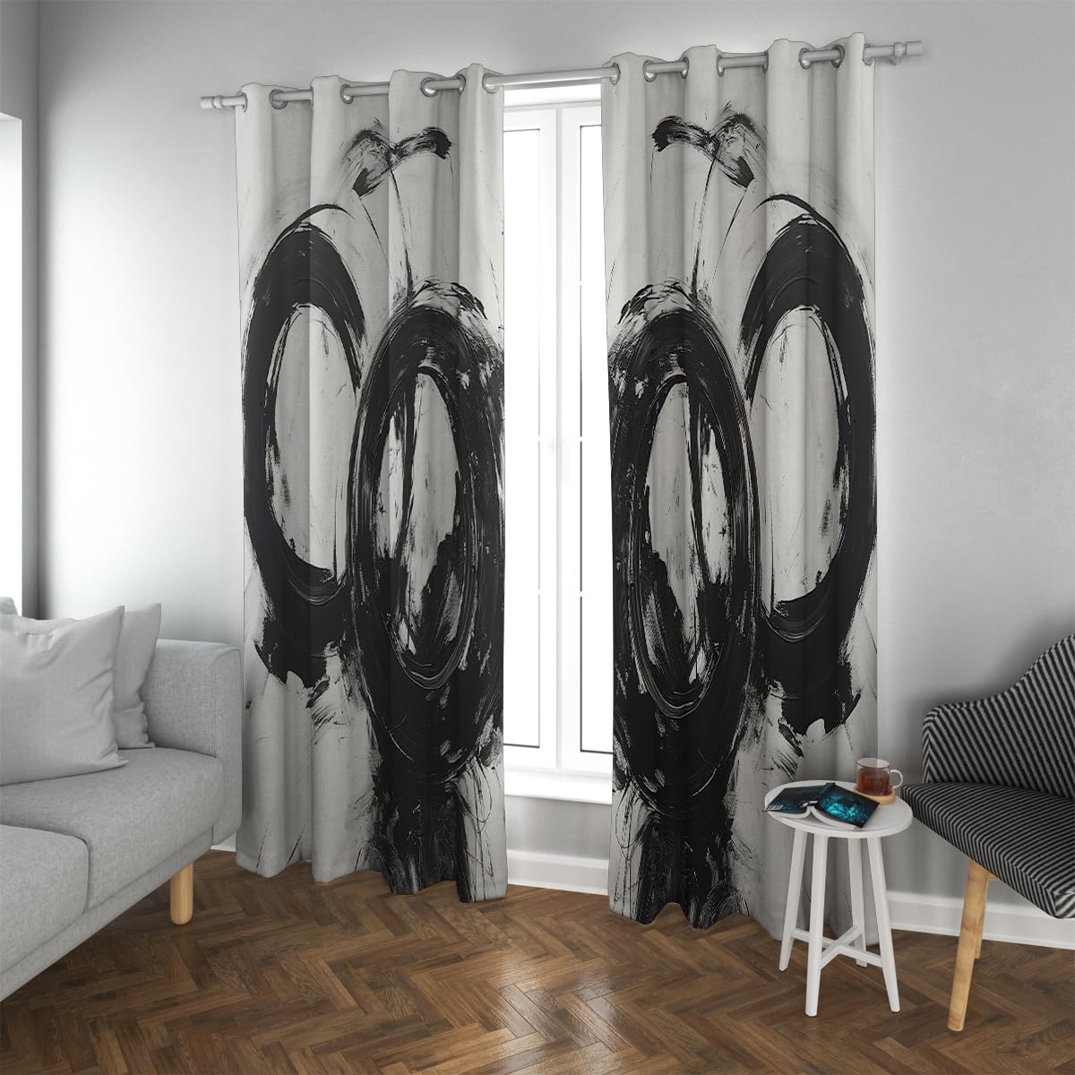 Rideaux occultants modernes motif circulaire tourbillonnant 140x215cm pour salon