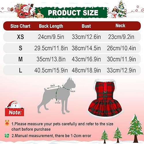 Miniatura 6 de Vestido de Navidad para perro a cuadros de búfalo vestidos para cachorros, ropa cálida para mascotas (cuadros rojos, S)