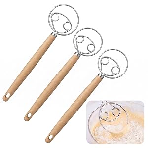 Set of 3 Danish Whisks Danish Dough Whisk and Dough Stirrer for Sourdough Efficient Baking Accessories for Kneading Bread Dough and Pizza Dough Set for Kitchen Work
