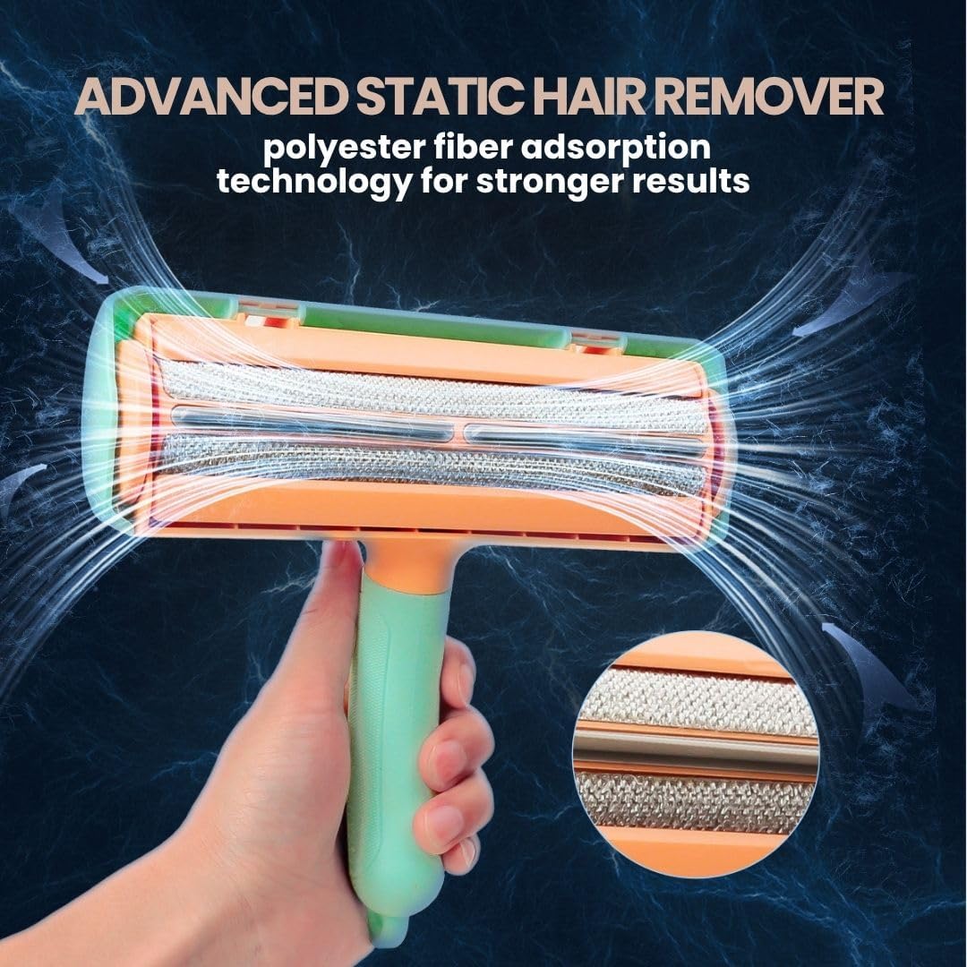 Pet Hair Remover Roller, Reusable Pet Hair Removal Brush for Dogs and Cats, Self Clean Fur from Couch, Bed, Rugs, Laundry and Clothes, Green