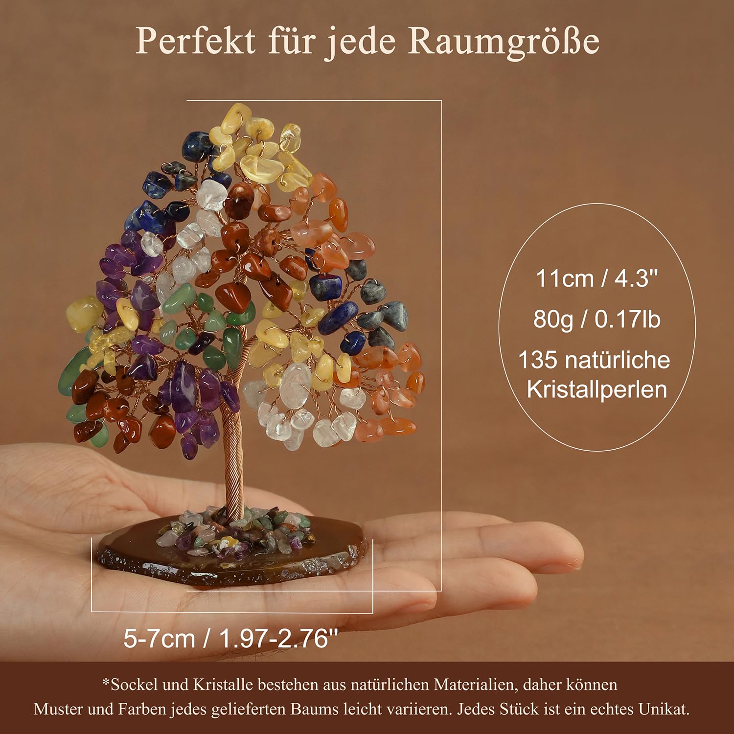 Grüner Aventurin Kristall Lebensbaum mit Natürlicher Jadebasis Edelstein Bonsai aus 135 Natursteinen ca. 11 cm Handgefertigte Feng Shui Deko Liebevolles Geschenk