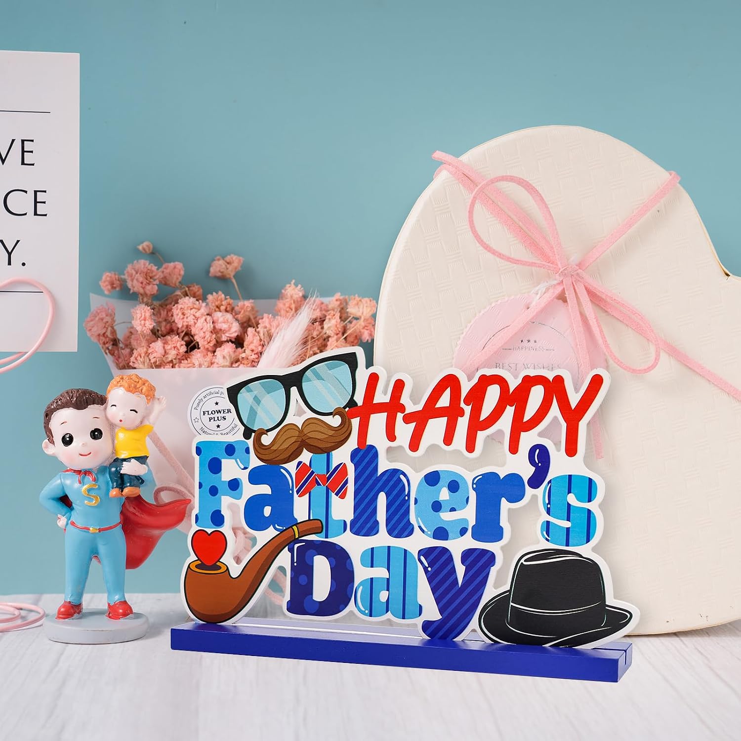 Fancy Land 4 Pcs Fathers Day Table Decorations Wooden Sign Centerpieces Fathers Day Decorations Birthday Party Supplies