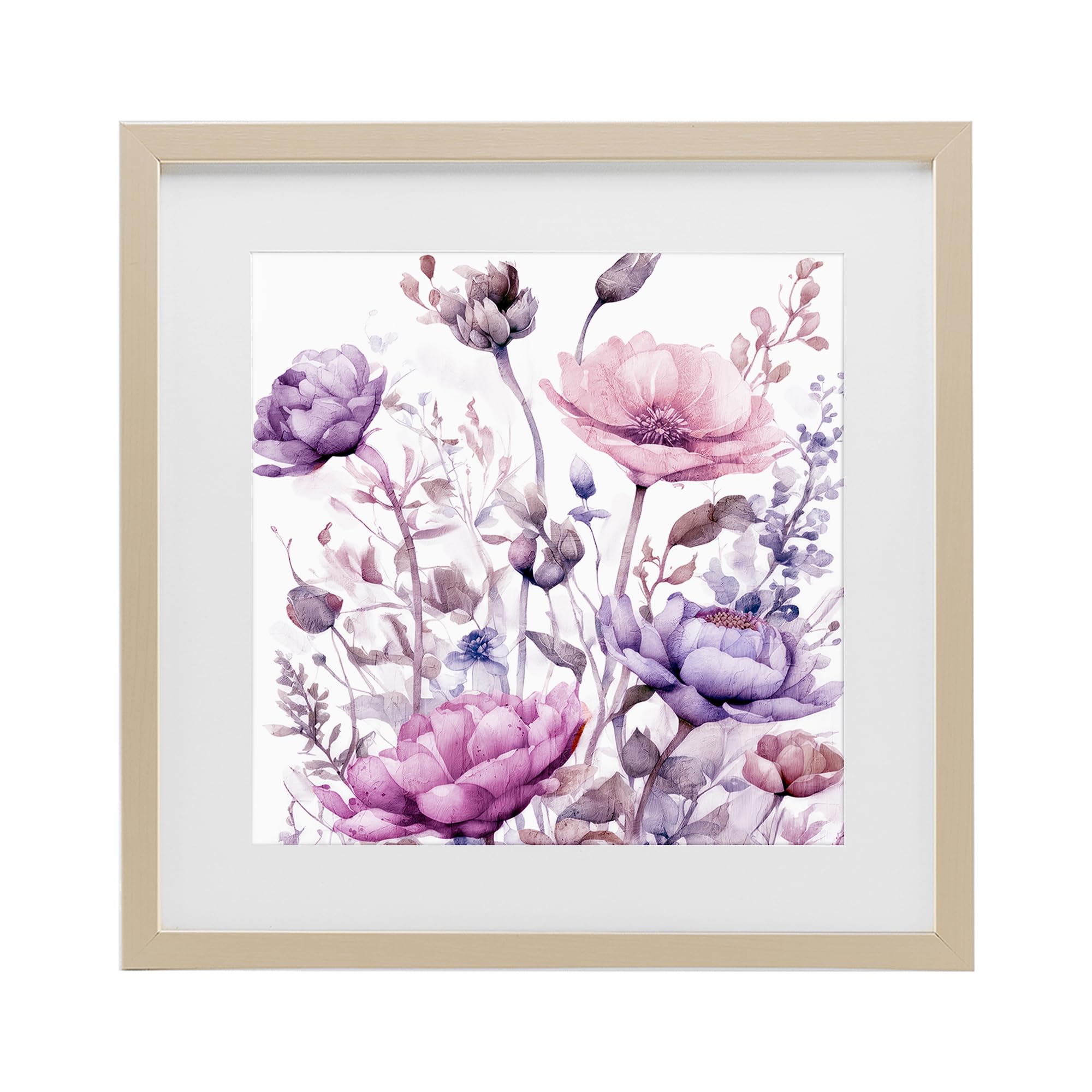 Stupell Industries Harvest Pine (Textured) 'Purple & Pink Florals'| Framed Print Under Glass