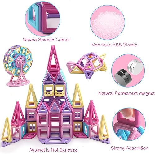 Miniatura 6 de ASOK Azulejos magnéticos de construcción de castillo 3D, 160 piezas de bloques magnéticos educativos y de desarrollo para niños y niñas de 3, 4, 5,