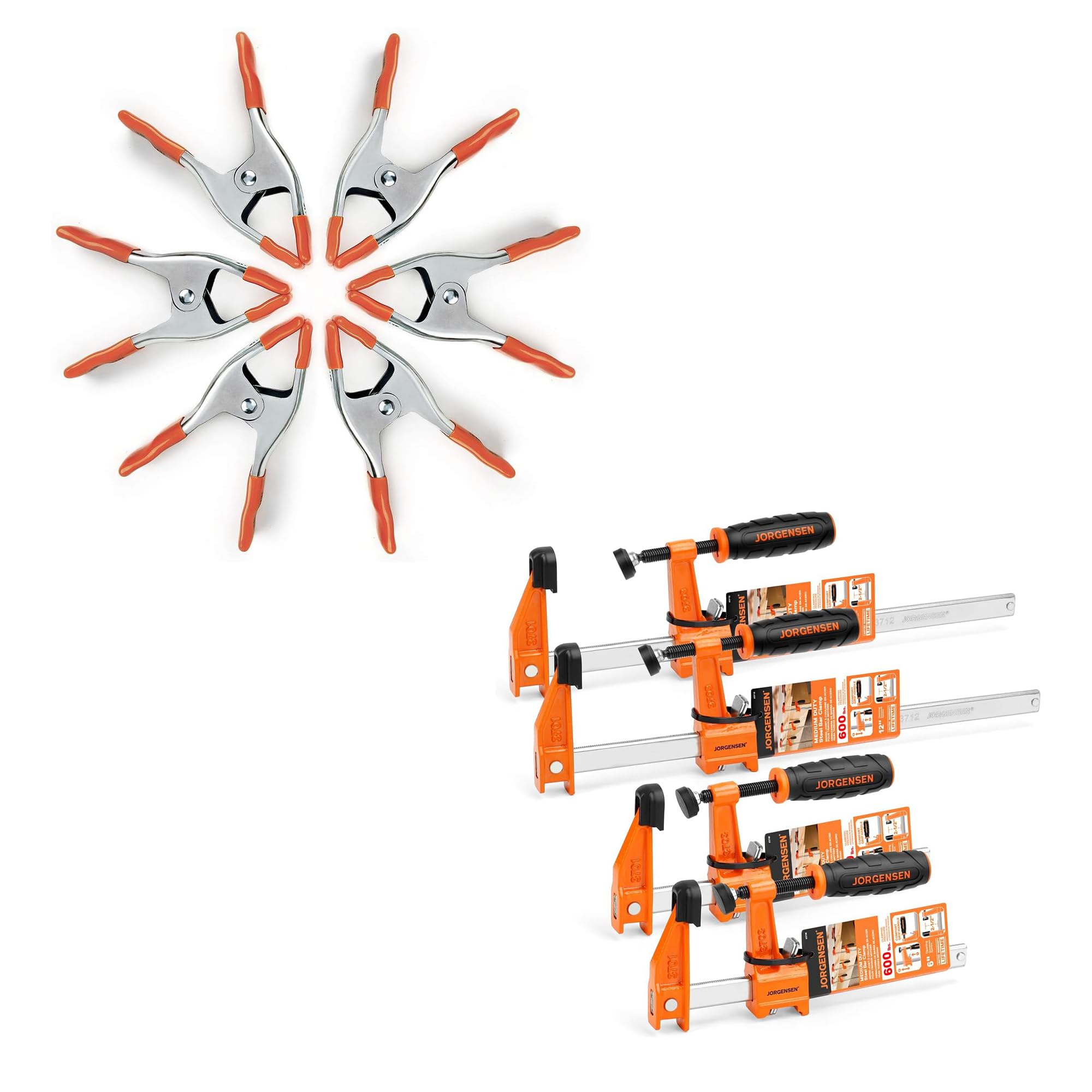 PONY 6-inch Heavy Duty Spring Clamps Set & JORGENSEN 4-pack Steel Bar Clamps Set