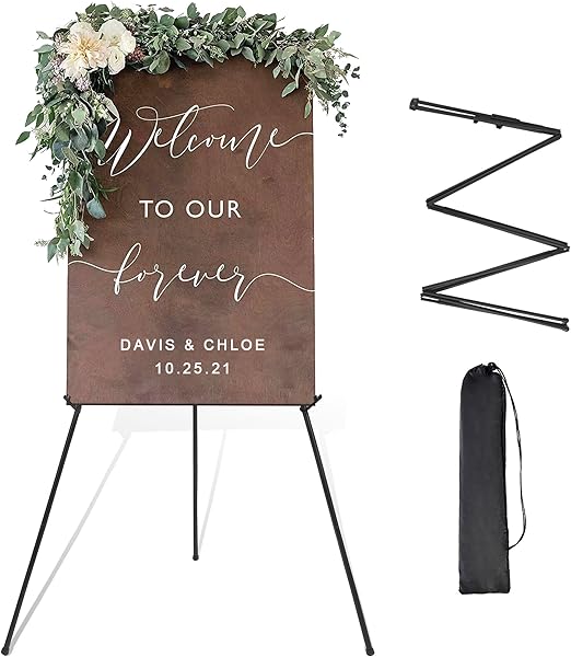 DANMO Easel Stand for Wedding Sign Poster 63'' Instant Display Easel for Floor Adjustable Metal Art Easel Black
