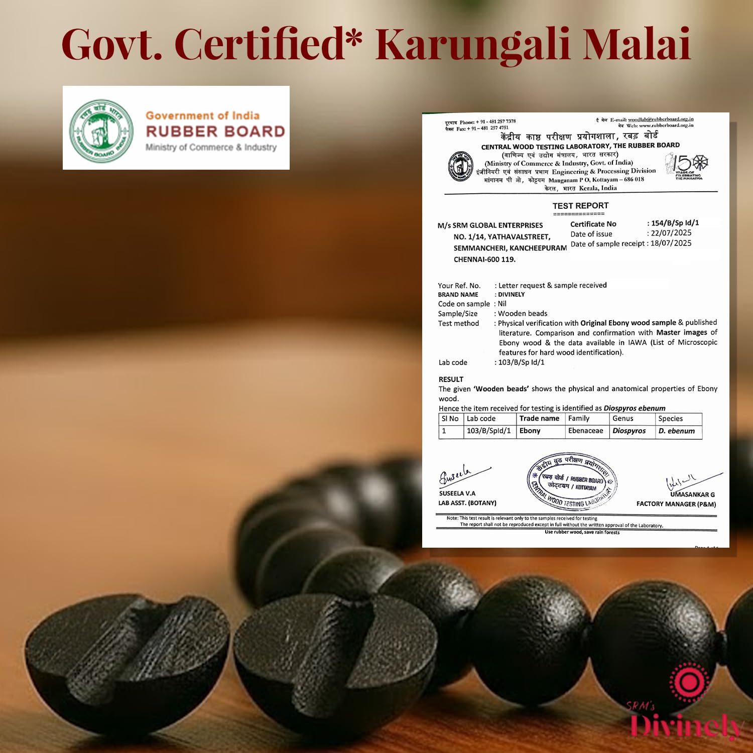 Divinely 100% Natural Unpolished Karungali Malai Original 6mm | Certified Elastic Thread Karungali Mala Original | Black Ebony Wood Necklace for Spiritual Growth & Meditation 4