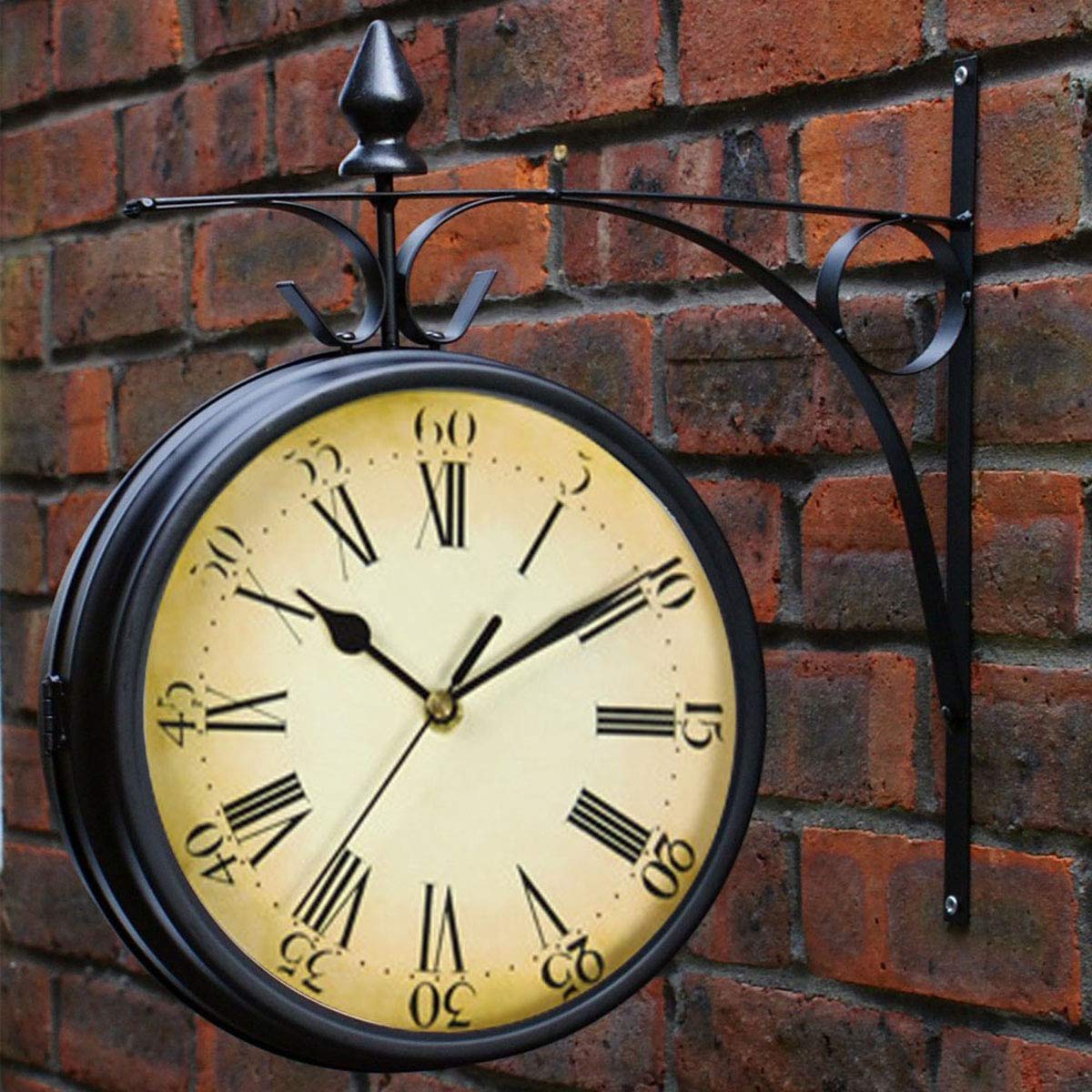 Dwustronny zegar ścienny, vintage retro design do domu i ogrodu, zewnętrzny zegar stacji z uchwytem, idealny do dekoracji wnętrz i na zewnątrz