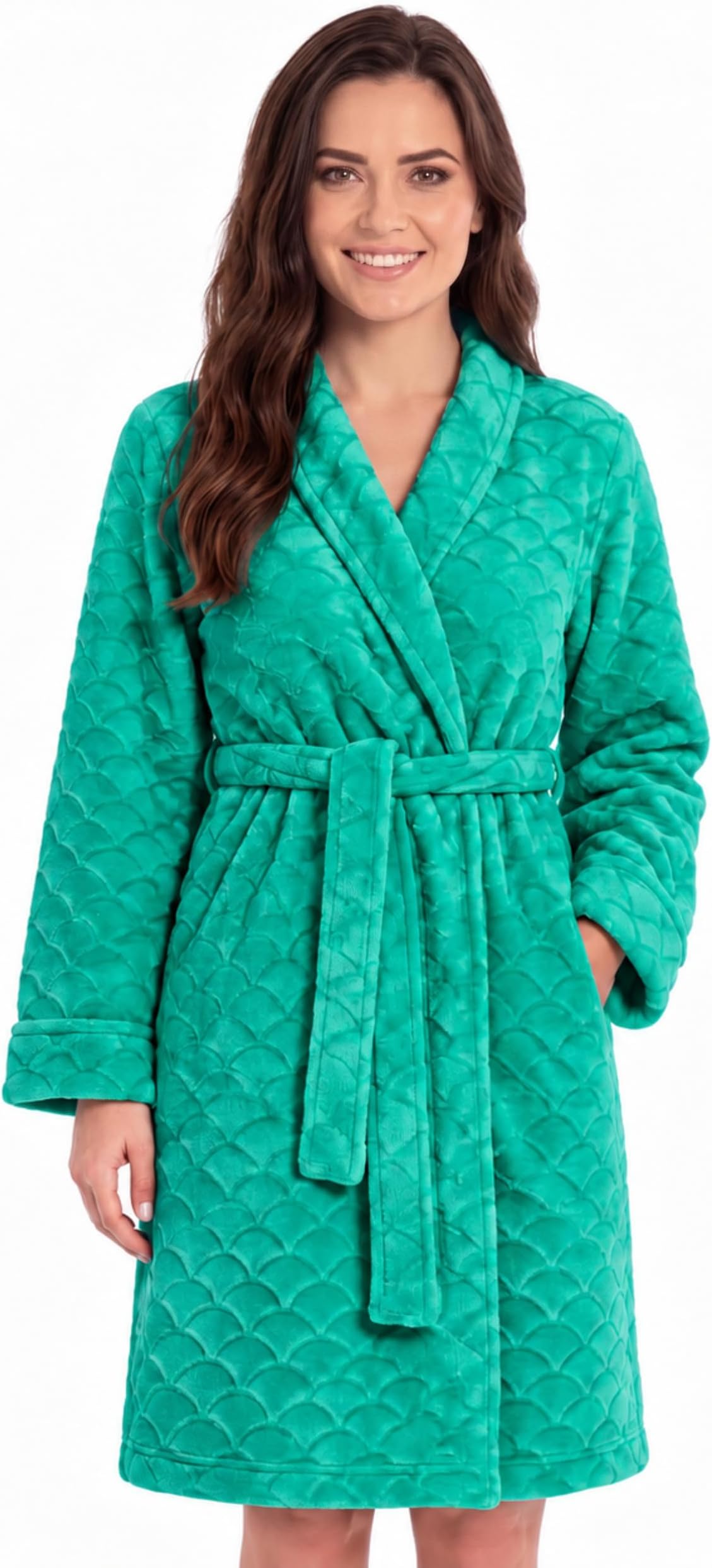 Just Love Women's Plush Fleece Bathrobe, Shawl Collar Jacquard Robe with Tie Belt
