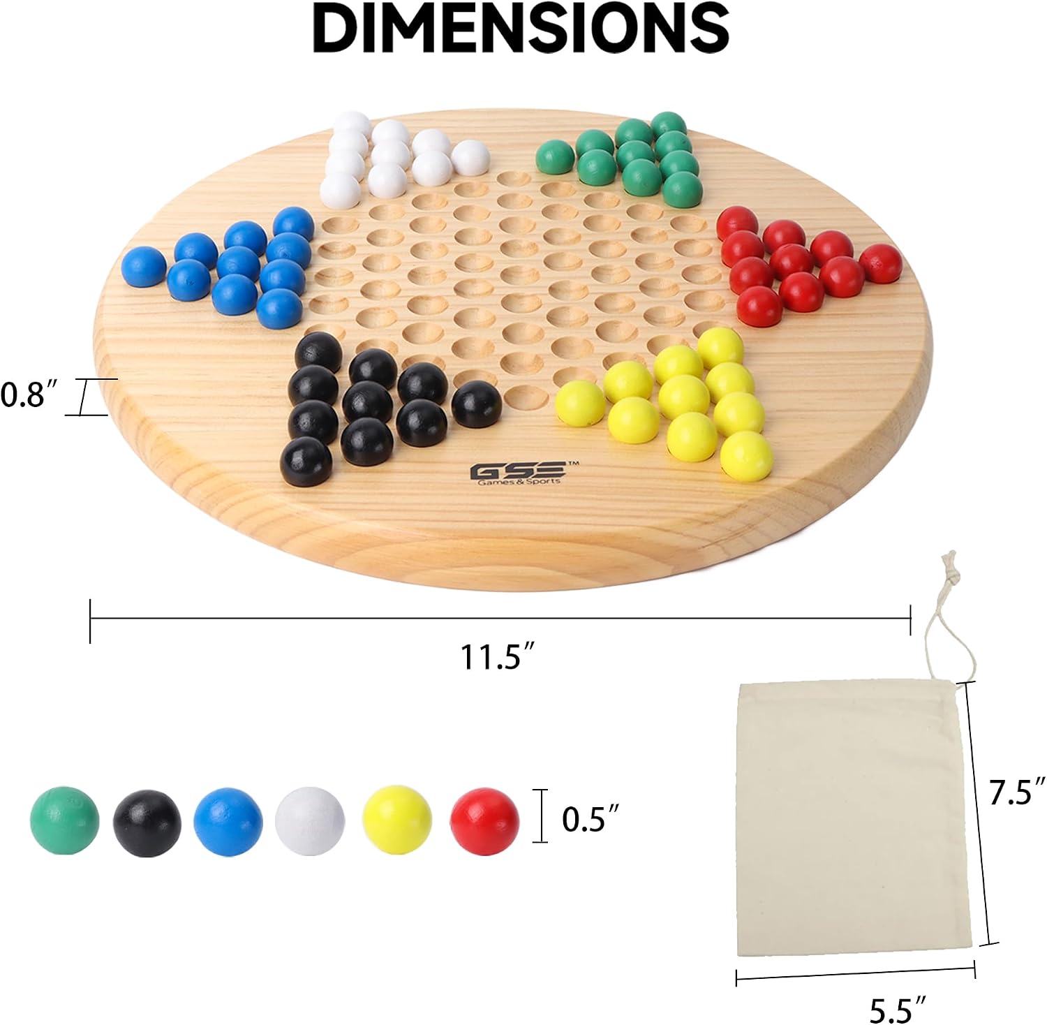 GSE 11.5" Natural Wood Chinese Checkers Board Game Set for Kids & Adults image 3
