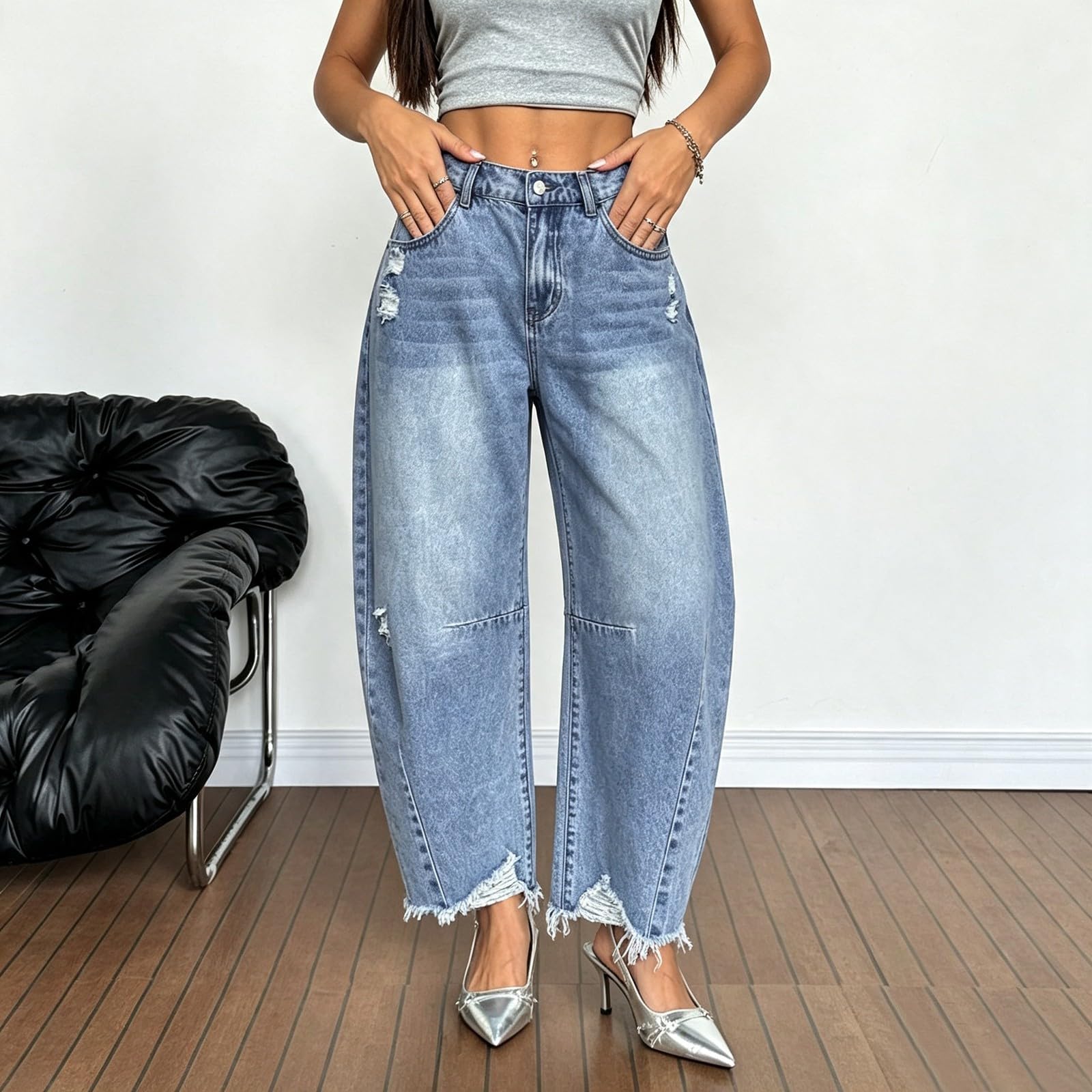 Jeans Donna Elasticizzati Jeans Baggy Curvy Gamba Larga Pantaloni Denim Vita Alta Leggeri Larghi Moda Pantaloni Elasticizzati Casual Comodi Taglie Forti Streetwear Eleganti con Tasche Basic