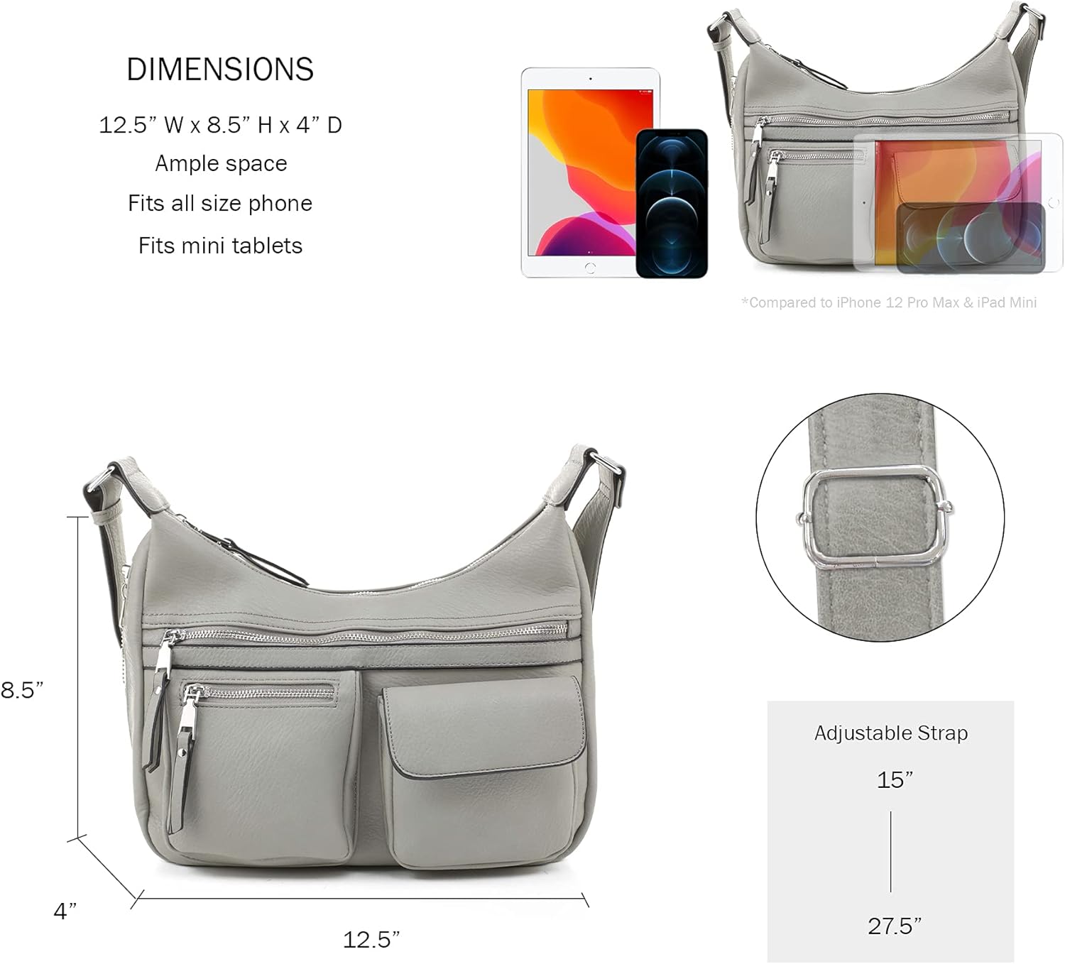 JESSIE & JAMES Large Concealed Carry Crossbody Bag For Women Gunbag Shoulder Purse With Detachable Holster