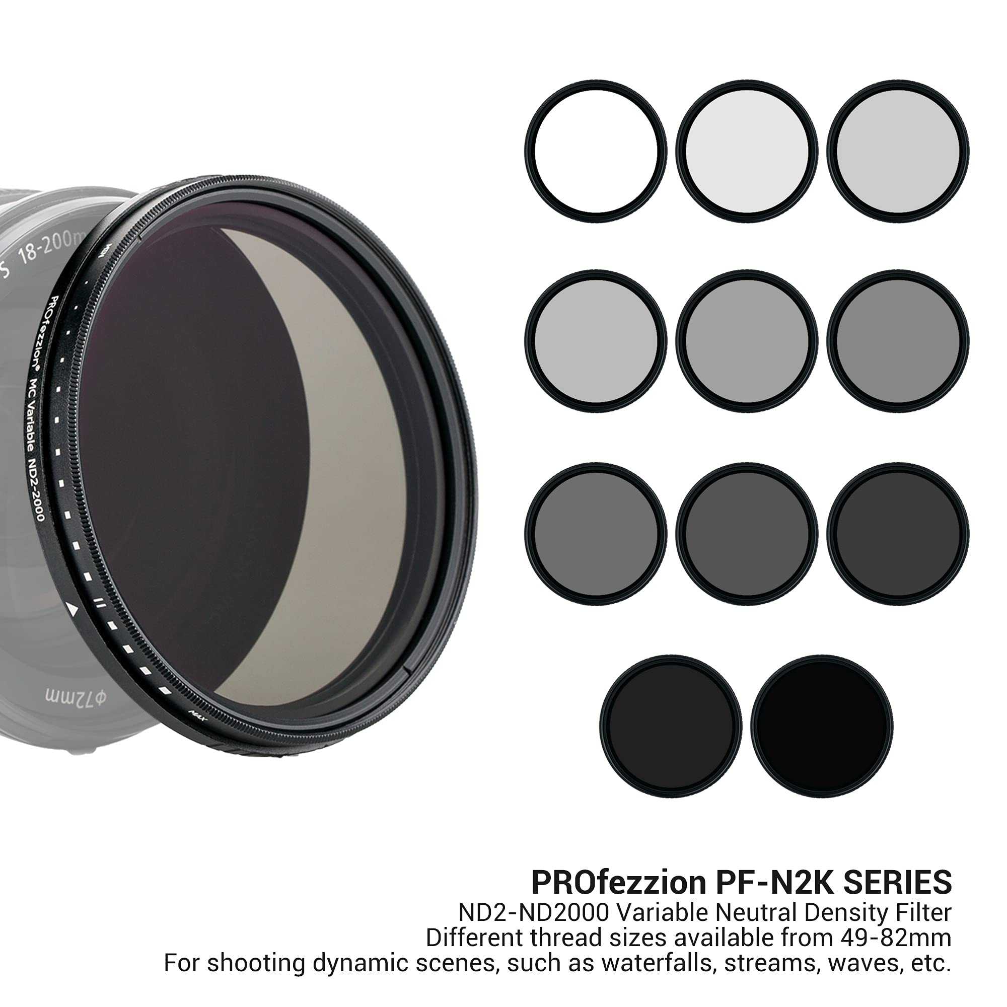 PROfezzion ND Filtro 77mm Variable ND2-2000 Filtro de Densidad Neutra para Canon EF 16-35mm f4L, EF 24-70mm f4L, RF 14-35mm f4L, RF 35mm f1.4L, Nikon Z 24-70mm F2.8, Z 24-120mm F4 y más Objetivos 77mm | Para Canon RF 24-105mm f/4L is USM, RF 14-35 f/4L is