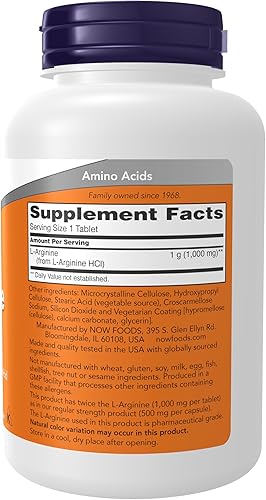 Miniatura 2 de NOW Suplementos L-arginina 1000 mg precursor de óxido nítrico aminoácidos 120 comprimidos