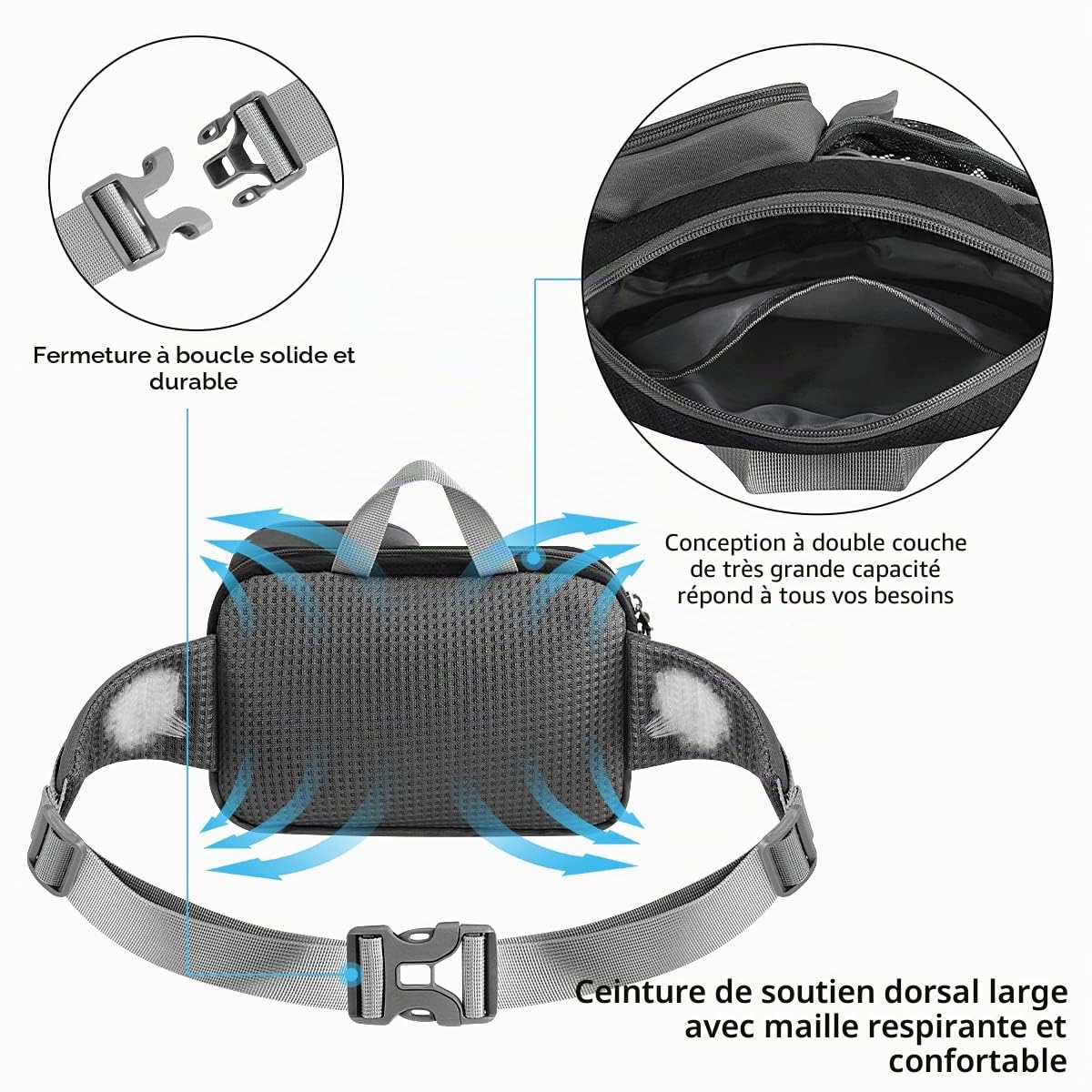 ETACCU Laisse Canicross Chien, Ceinture Canicross Chien avec Téléphone Portable, Porte-Bouteille d'eau, Anti-tirons, réfléchissant, Idéal pour Course à Pied, Jogging et Marche, 123-180 cm