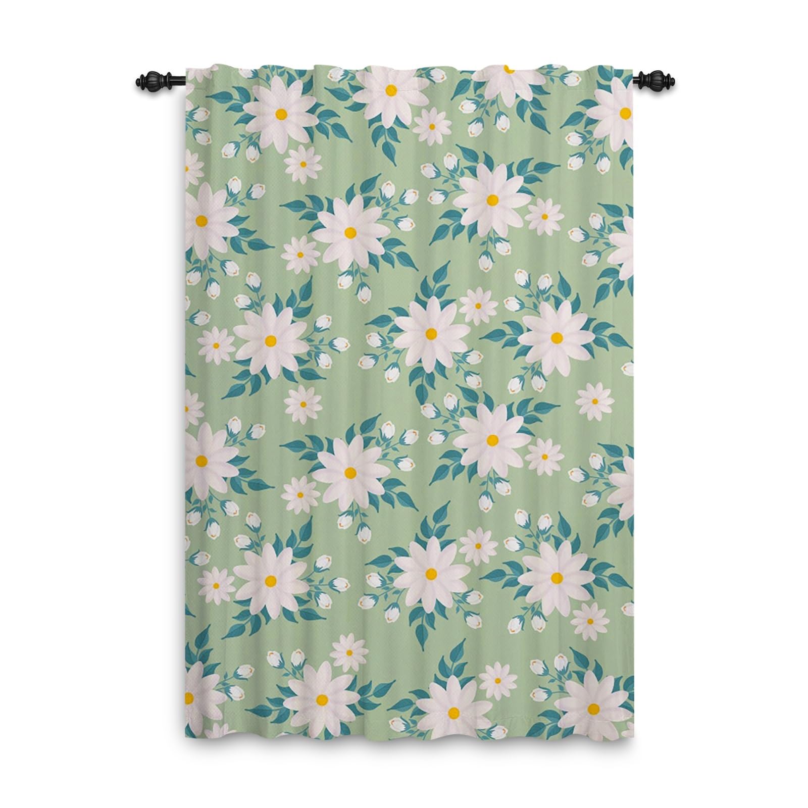 ggaimwf Spring Flower Curtain Green White Floral Botanical Curtain Farmhouse Country Style Window Panel Girl Bedroom Interior Outdoor Garden Front Door Curtains Tape Top 107x160cm 1 Panel