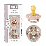 BIBS Studio Soother 2-Pack, BPA Free Dummy Pacifier, Round Nipple. Natural Rubber Latex, Made in Denmark, Size 2 (6-18 Months), Blush/Sand