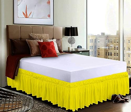 Miniatura 45 de Falda de cama con volantes envolvente con cinturón elástico ajustable, caída de 14 pulgadas, fácil de poner y quitar, mezcla de volantes de polvo