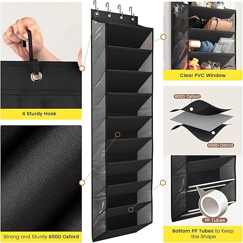 Miniatura 3 de Organizador de zapatos transparente de 10 niveles con bolsillos profundos, zapatero de puerta con tubo duro para mantener la forma, zapatero