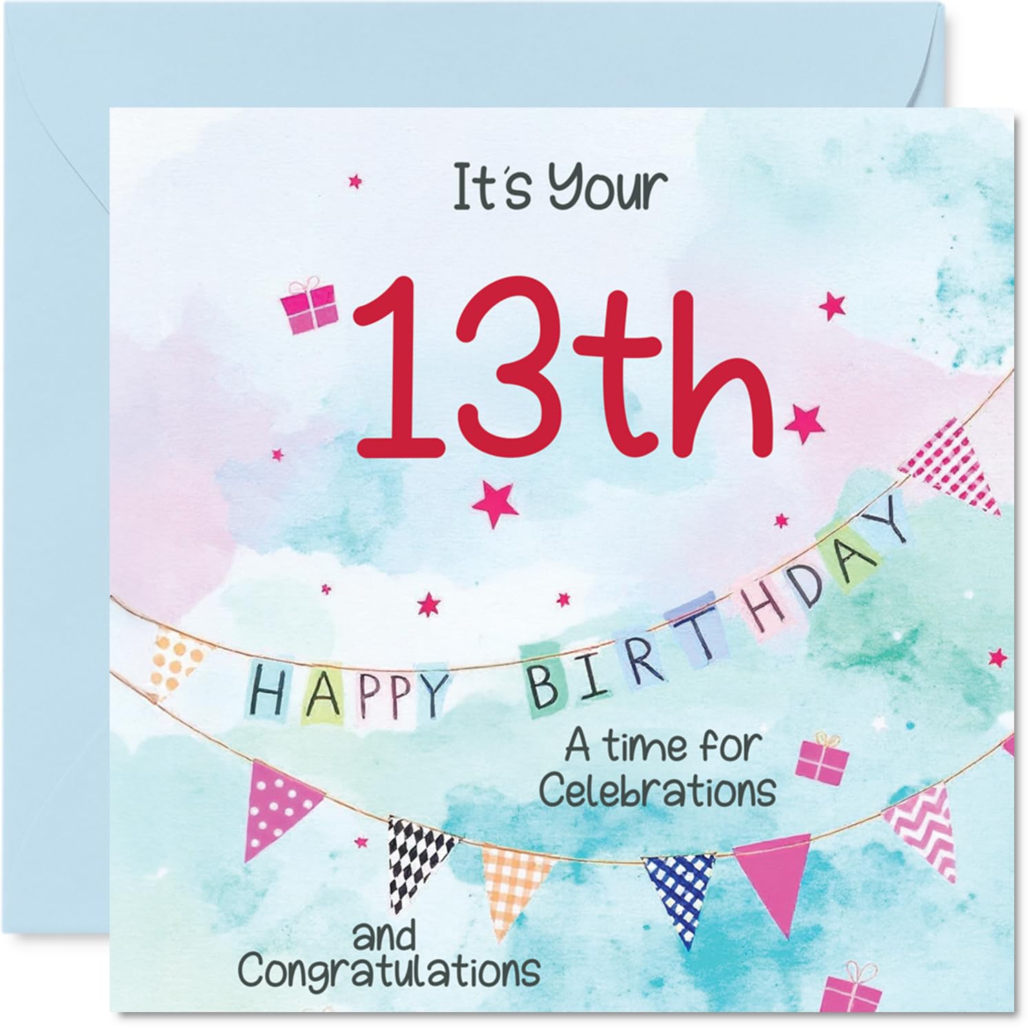 13th Birthday Cards for Boys - Party Bunting - Happy Birthday Card for 13 Year Old Boy Great Nephew Brother Grandson Cousin, 145mm Bday Greeting Cards