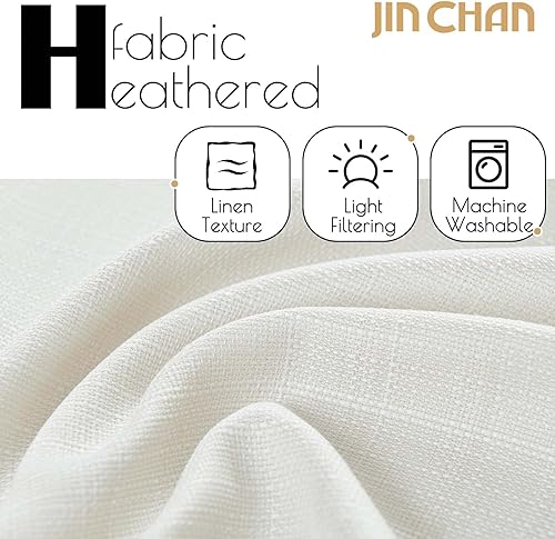 Miniatura 10 de Jinchan Cortinas de lino texturizado para sala de estar y dormitorio, cortinas de campo de 90 pulgadas de largo con filtro de luz, pestaña trasera,
