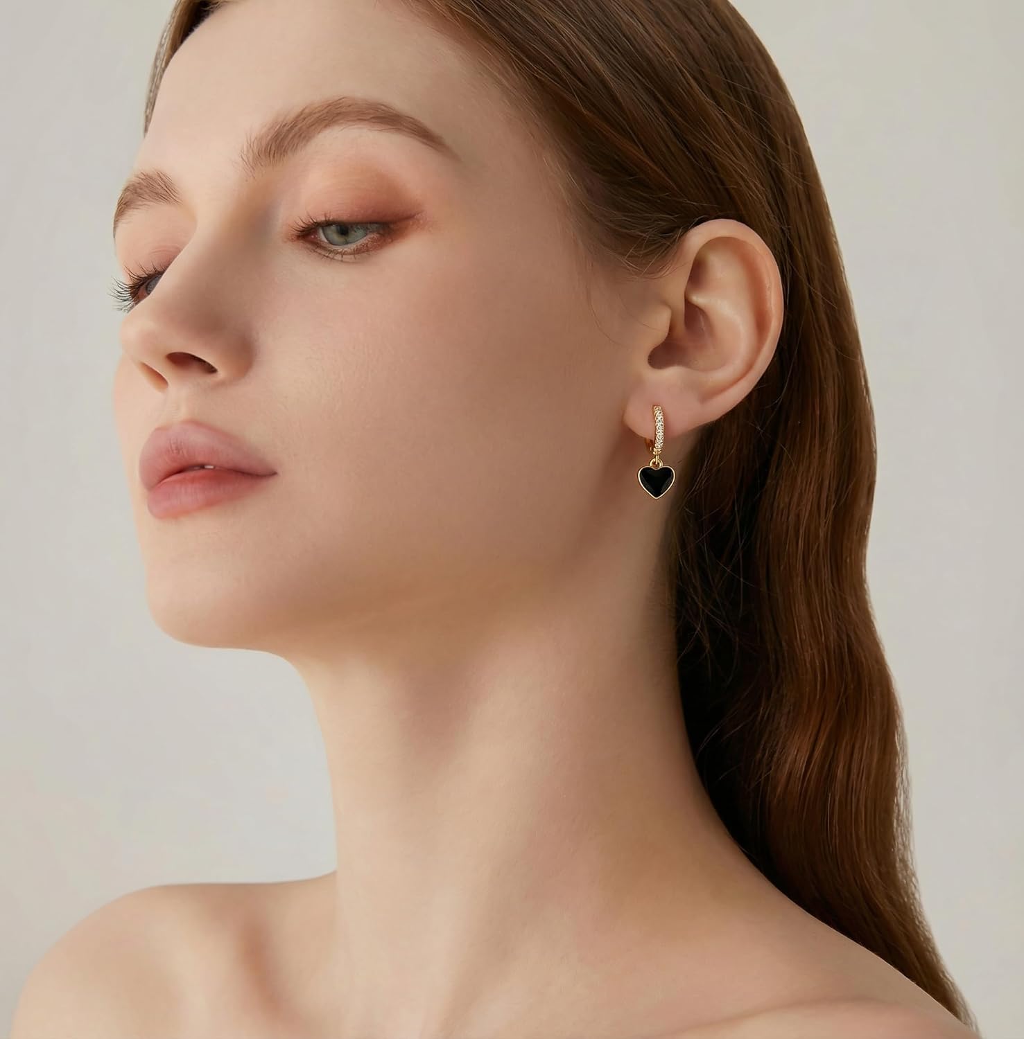 SLUYNZ Sterling Silver CZ Black Heart Hoop Earrings for Women Teens Small Love Huggie Hoop Earrings Drop Valentines Day Earrings