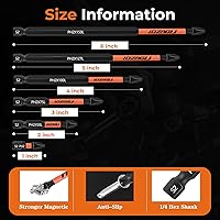 Vista 3 de Juego de 12 brocas Phillips #2 Impact Magnetic, S2 Steel, 1 2 3 4 5 6 pulgadas de largo, brocas PH2 de 1/4 de vástago hexagonal Phillips